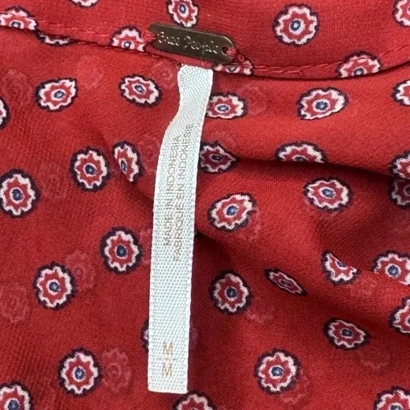 Free People Red Shirt Top M Sheer Button Front Long Sleeve Boho Preppy Slouchy - Picture 7 of 7